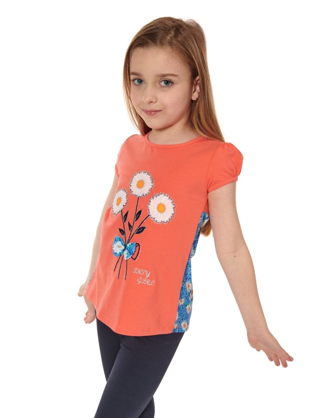 Coral girls\' blouse with flowers NDZ8157 - Online store - Boutique